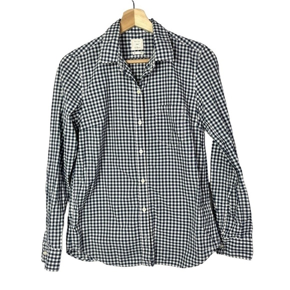 Gap Blue & White Gingham Plaid Fitted Boyfriend Long Sleeve Button Down XS - Picture 1 of 3